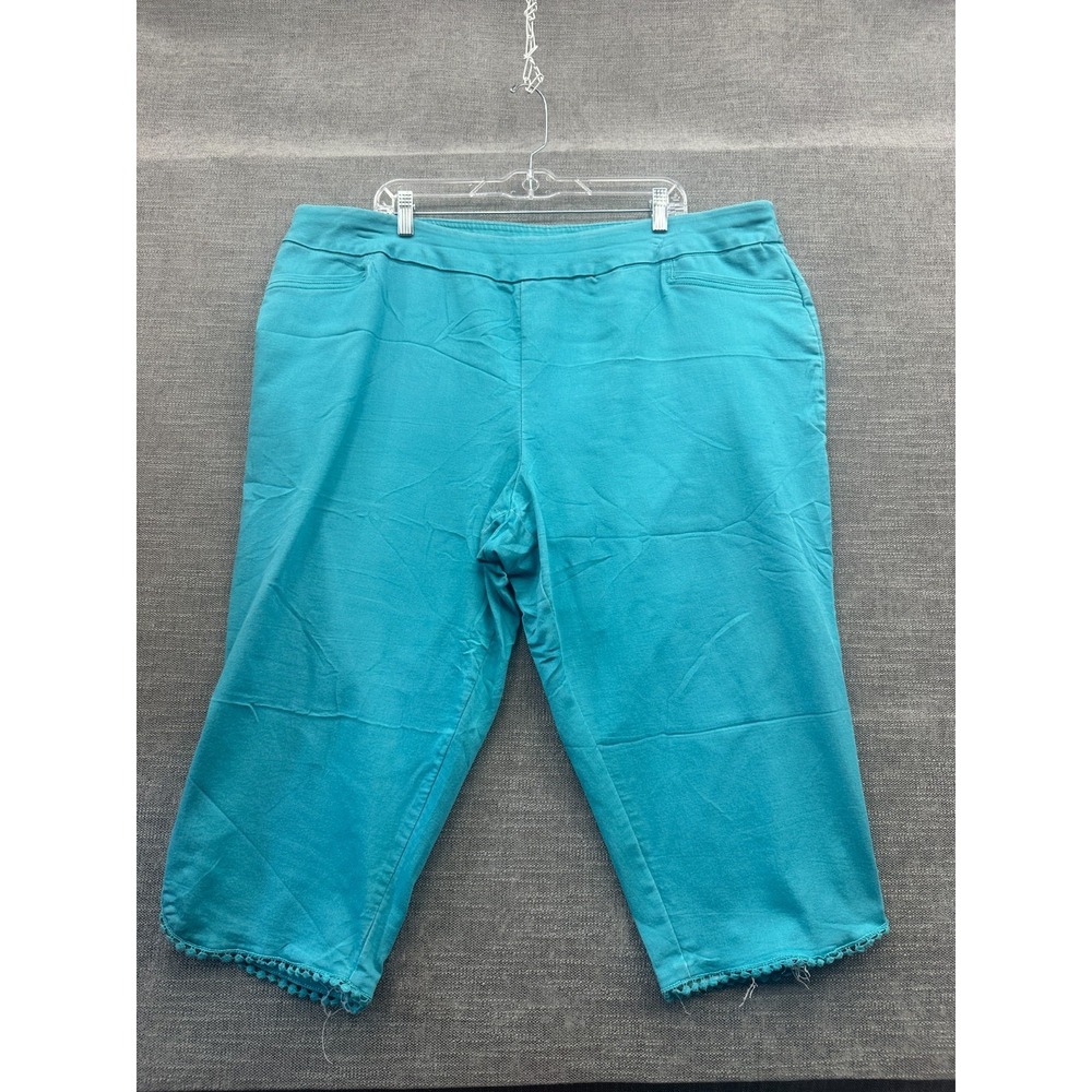 Croft & Barrow Effortless Stretch Capri Pants Womens 24W Teal Pull On Pom Trim